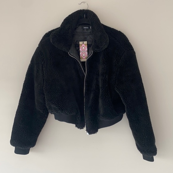 Boohoo Crop Faux Teddy Fur Bomer Jacket Size 10 - Picture 4 of 10